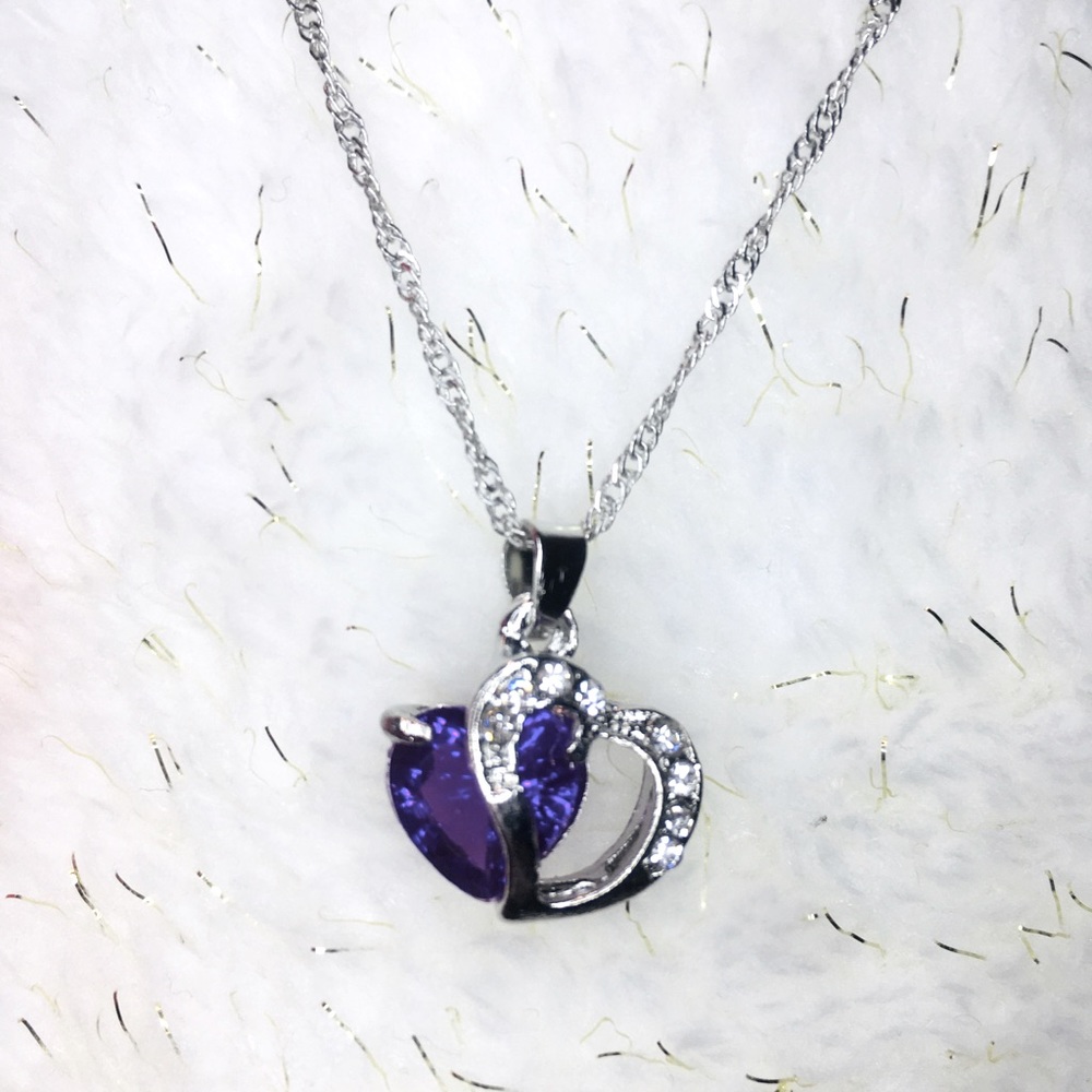 Heart Necklace Coupled with Purple Rhinestone